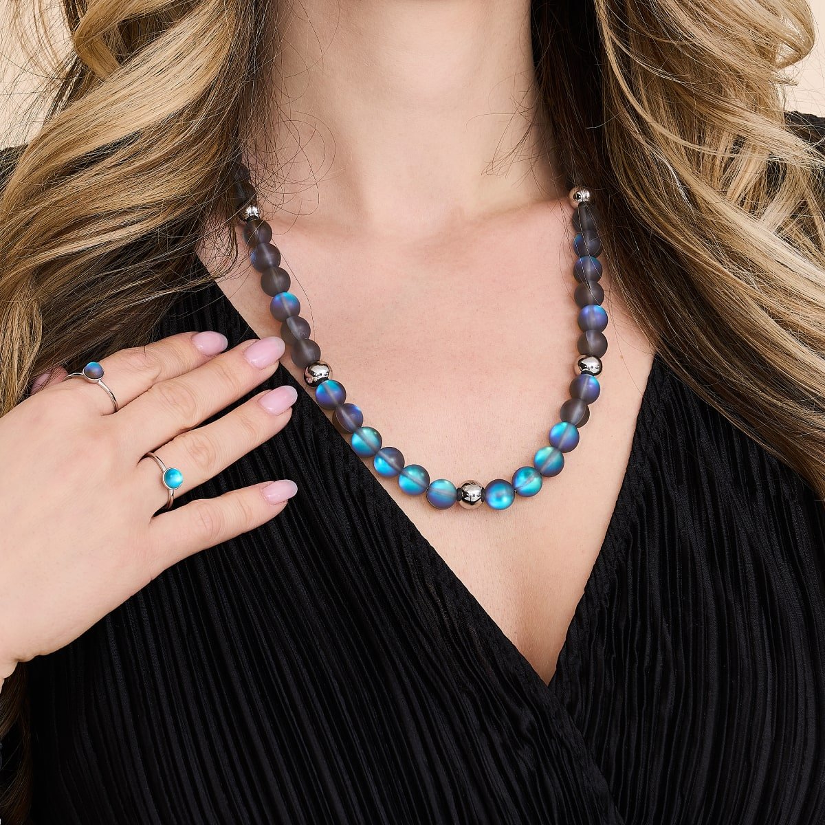 Grey | Silver | Mermaid Glass Statement Necklace